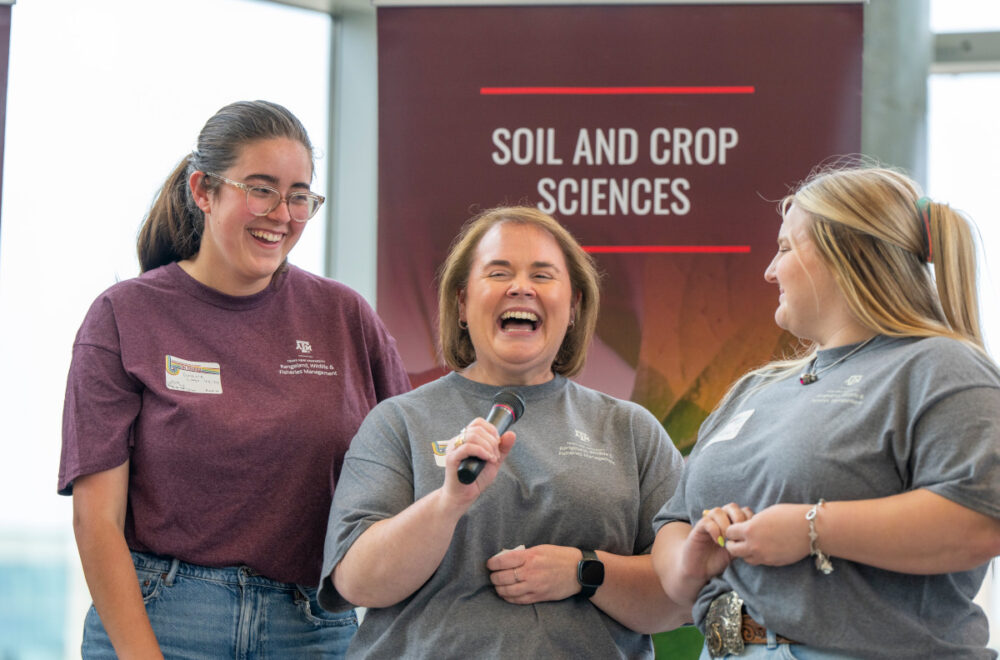 Texas A&M AgriLife representatives laugh during a presentation for accepted and prospective students during AGLS On Tour, College Station on Monday, Apr 01, 2024, in College Station, Texas by Michael Miller, Texas A&M AgriLife